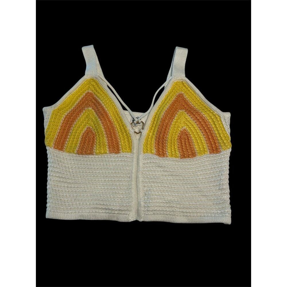 Madden NYC Crochet Knit Tank Top Womens M Crop Rainbow Boho Festival Hippie